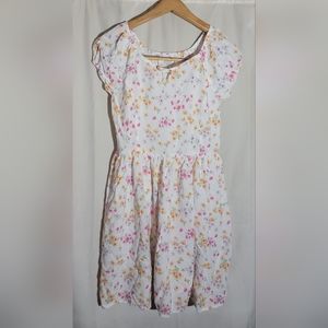 Childrens Place Girls Short Sleeve Woven Dress Flowers White 16